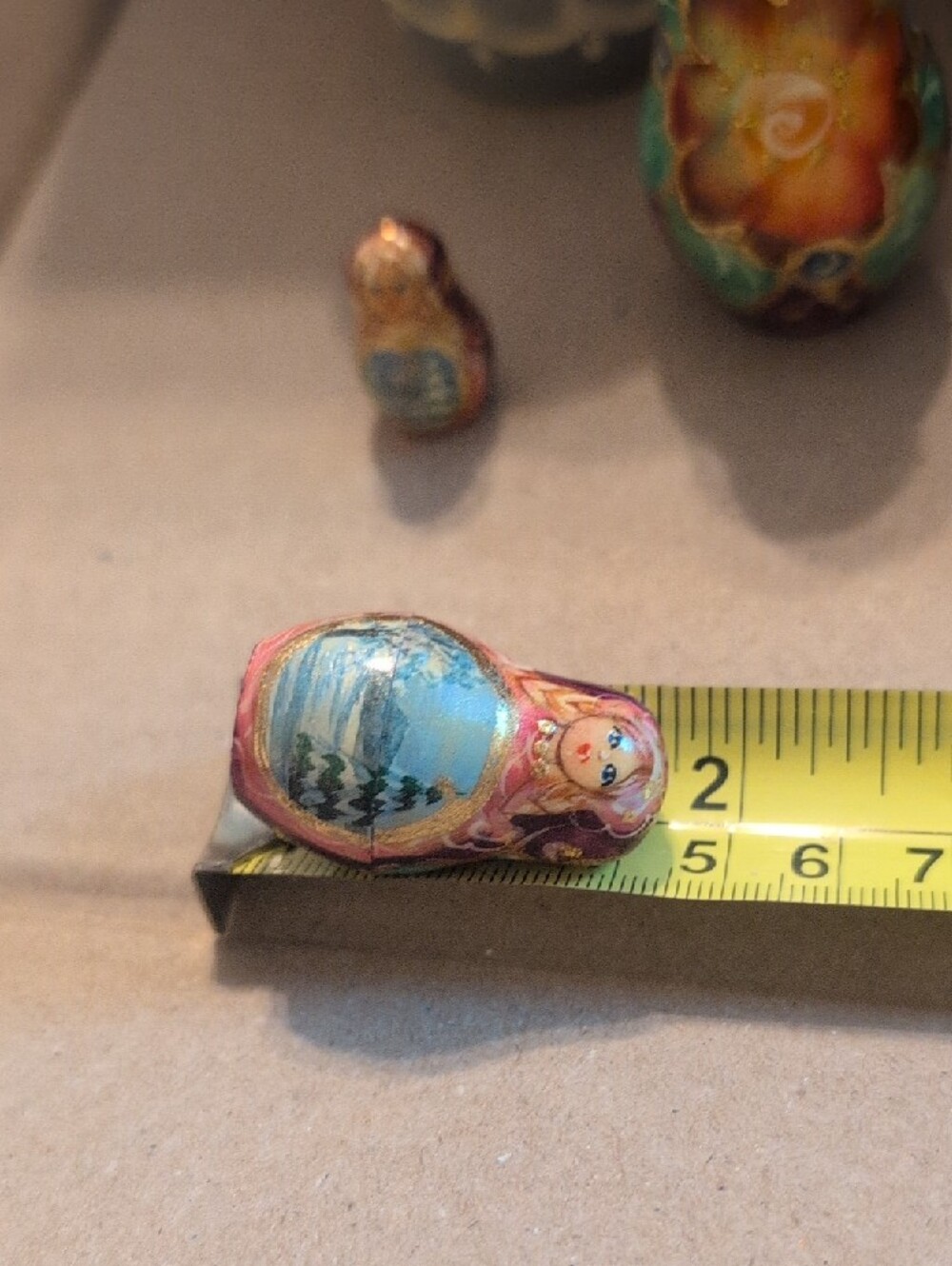 Hand-Painted Russian Nesting Doll - Pink & Purple Winter Scene - Picture 6 of 16